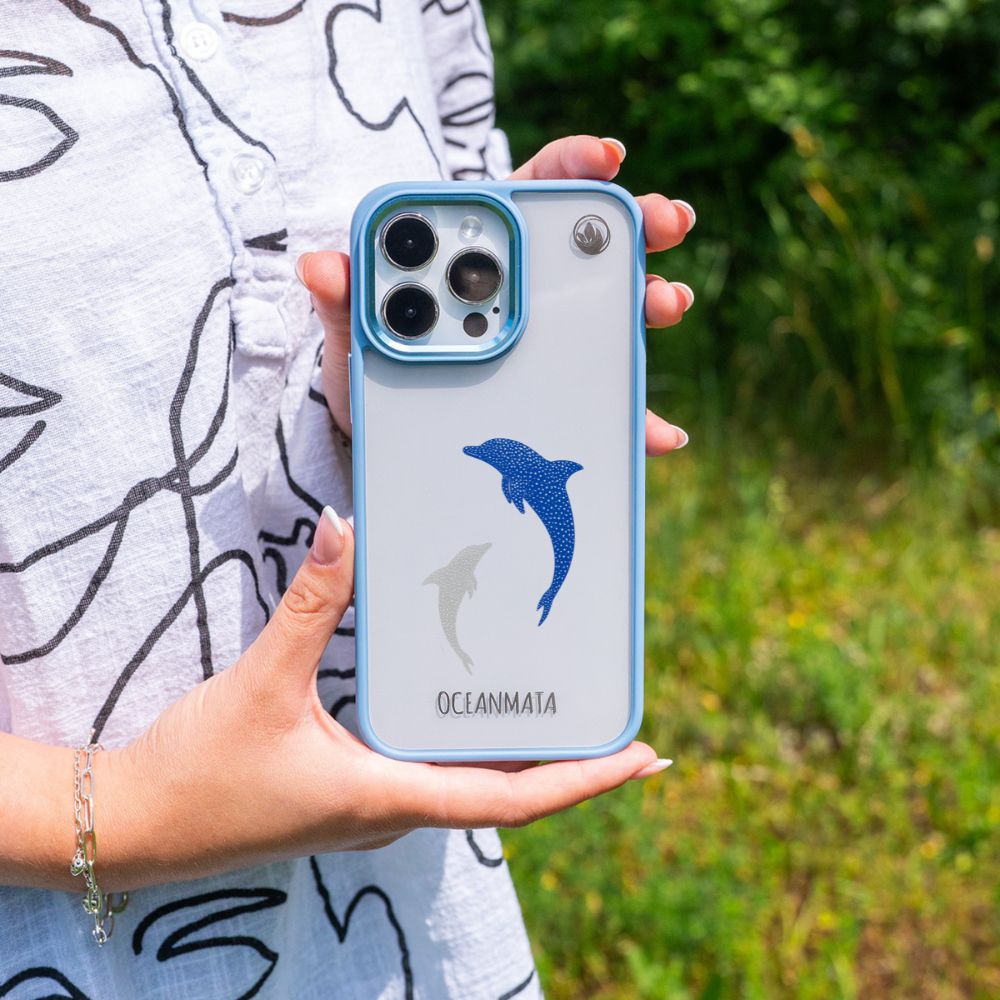 iPhone 12 pro / iPhone 12 hoesje - dolfijnblauw - "Dolphin Twins" - duurzaam