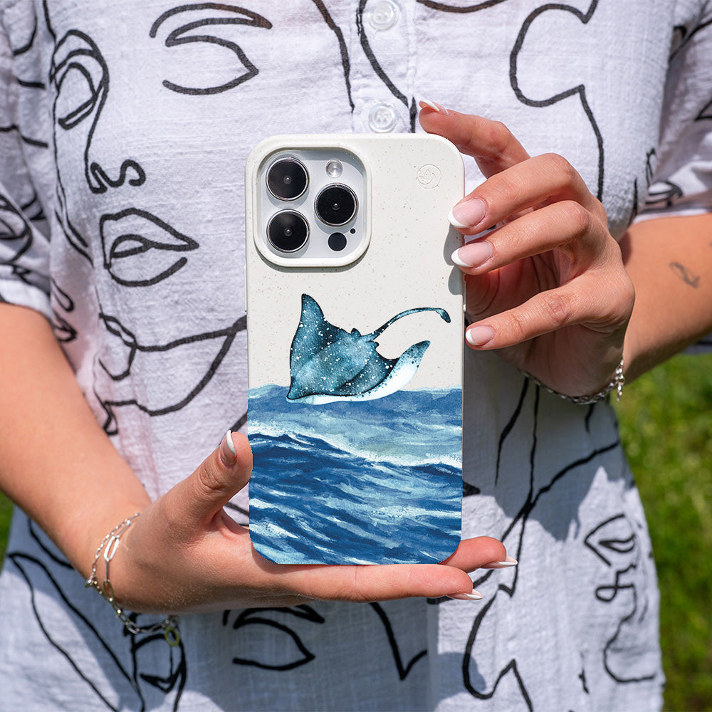 iPhone 16e hoesje - wit Manta - "Manta Wave" - duurzaam