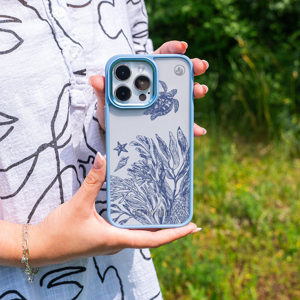 iPhone 12 pro / iPhone 12 Hülle - Schildkröten blau - "Silent Wave" - nachhaltig