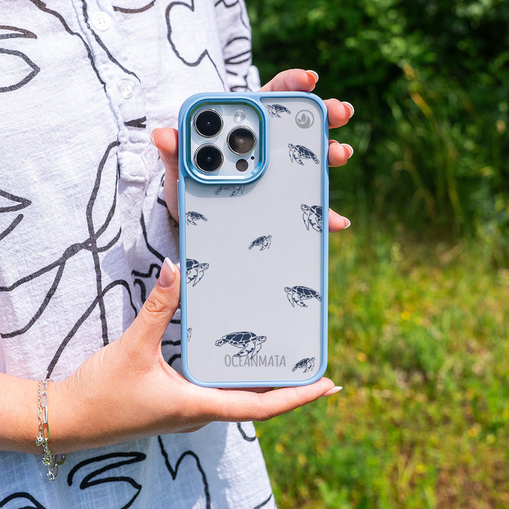 iPhone 14 pro max hoesje - schildpaddenblauw - "Turtlino" - duurzaam