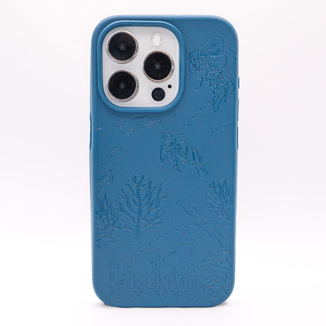 iPhone 15 pro hoesje 'TURTLE Family' - blauw - duurzaam