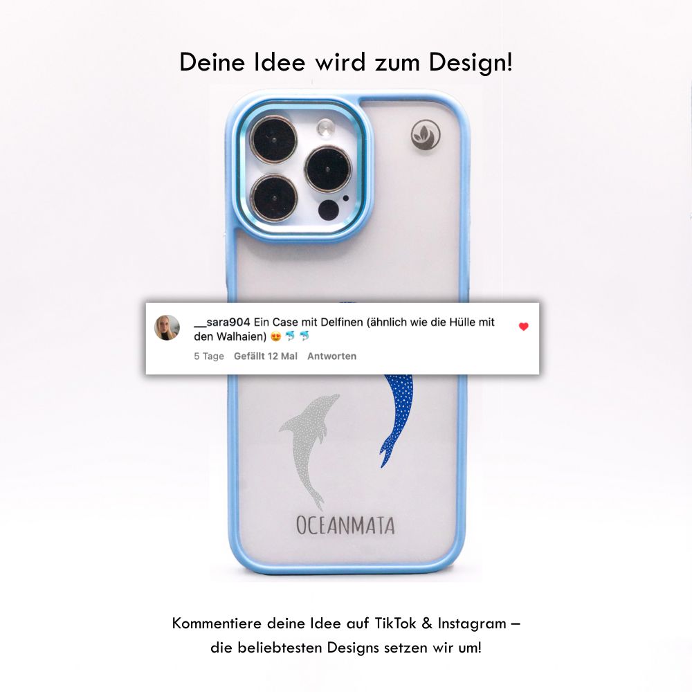 iPhone 15 pro hoesje - dolfijnblauw - "Dolphin Twins" - duurzaam
