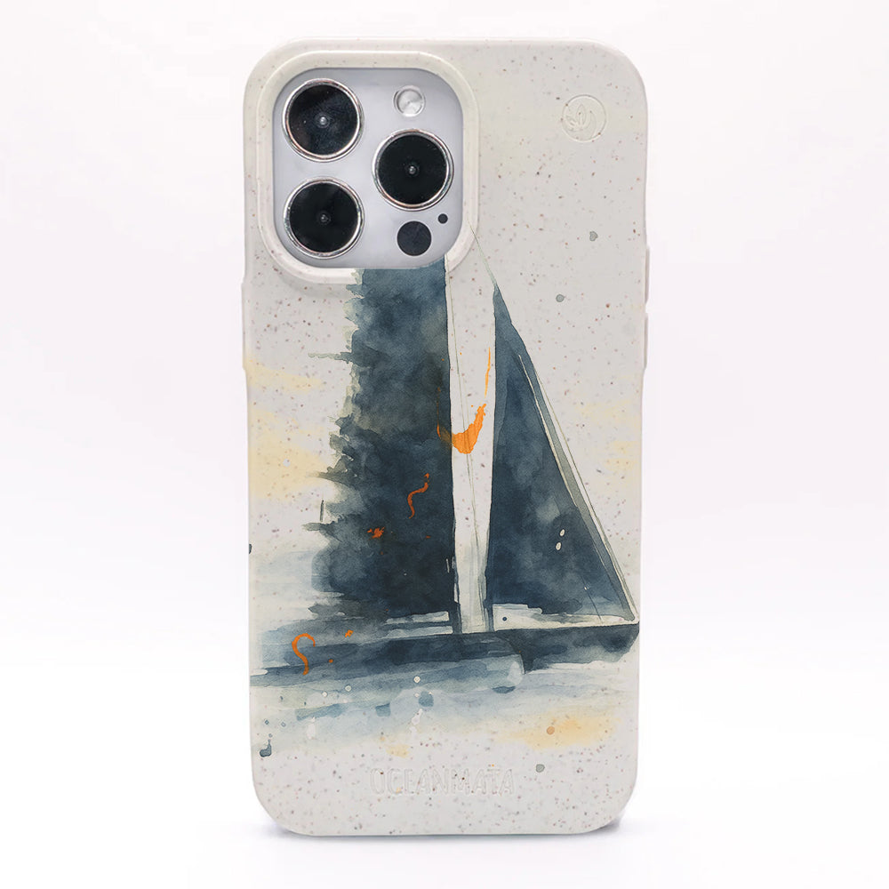 iPhone 15 Hülle - Segeln weiß - "Golden Horizon" - nachhaltig