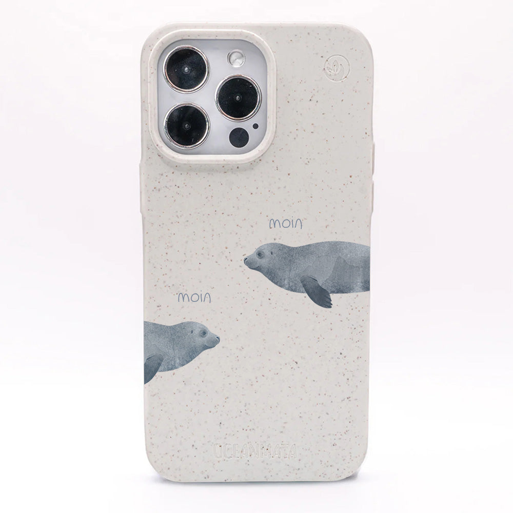 iPhone 16 Hülle - Robbe weiß - "mooornin" - nachhaltig