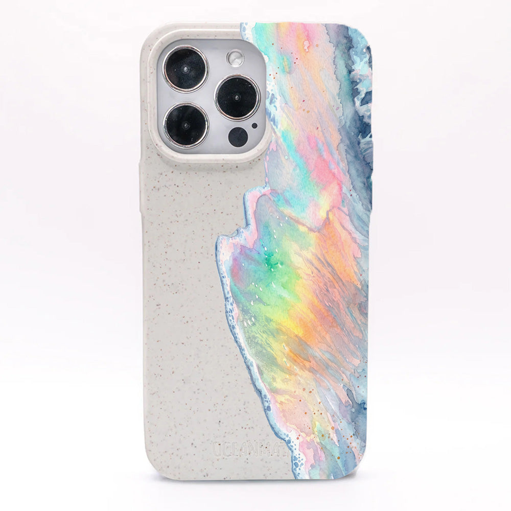 iPhone 13 mini Hülle - Regenbogen Welle weiß - "WaveOfPride" - nachhaltig