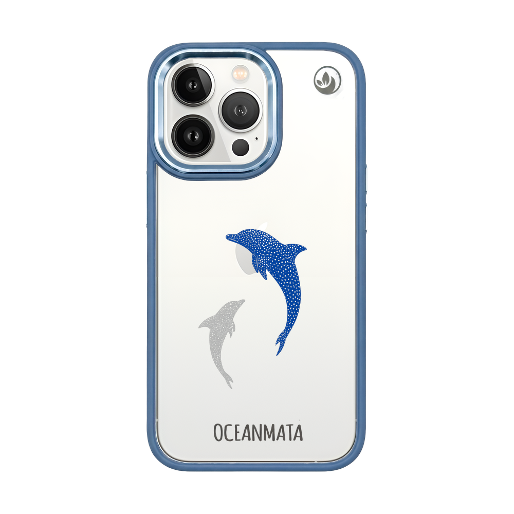 iPhone 13 pro hoesje - dolfijnblauw - "Dolphin Twins" - duurzaam
