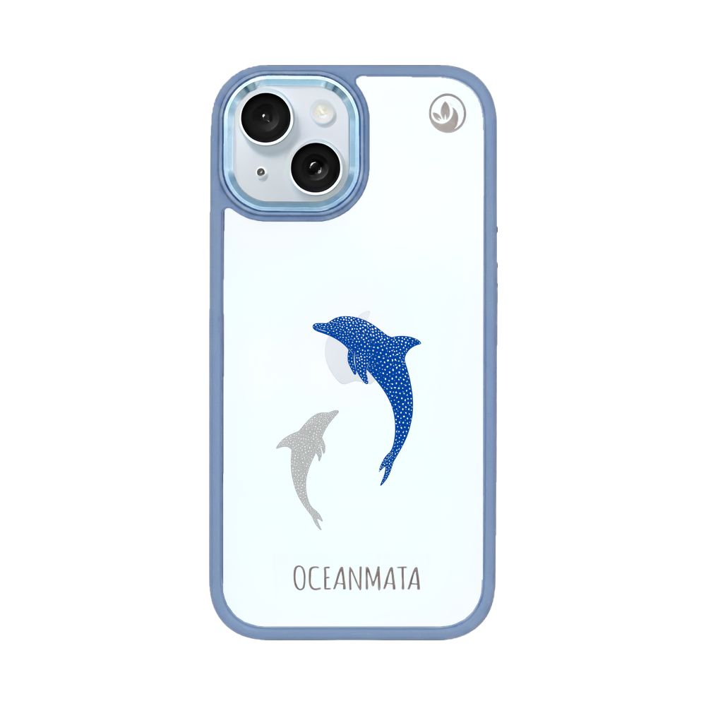 iPhone 15 hoesje - Dolfijnblauw - "Dolphin Twins" - Duurzaam