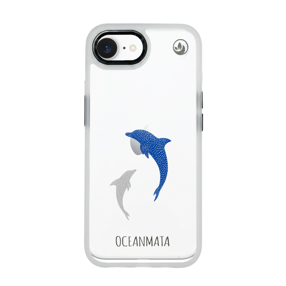 iPhone 16e hoesje - Dolfijnblauw - "Dolphin Twins" - Duurzaam