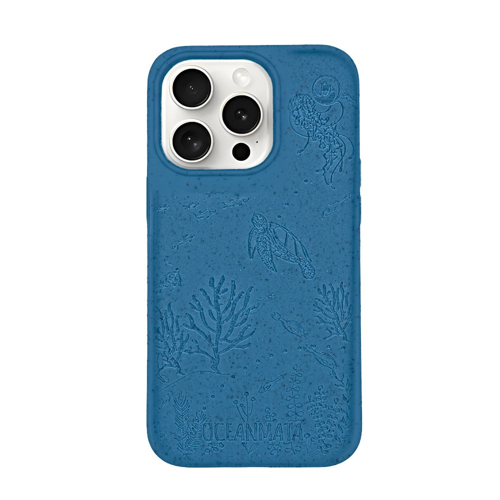 iPhone 15 pro hoesje 'TURTLE Family' - blauw - duurzaam