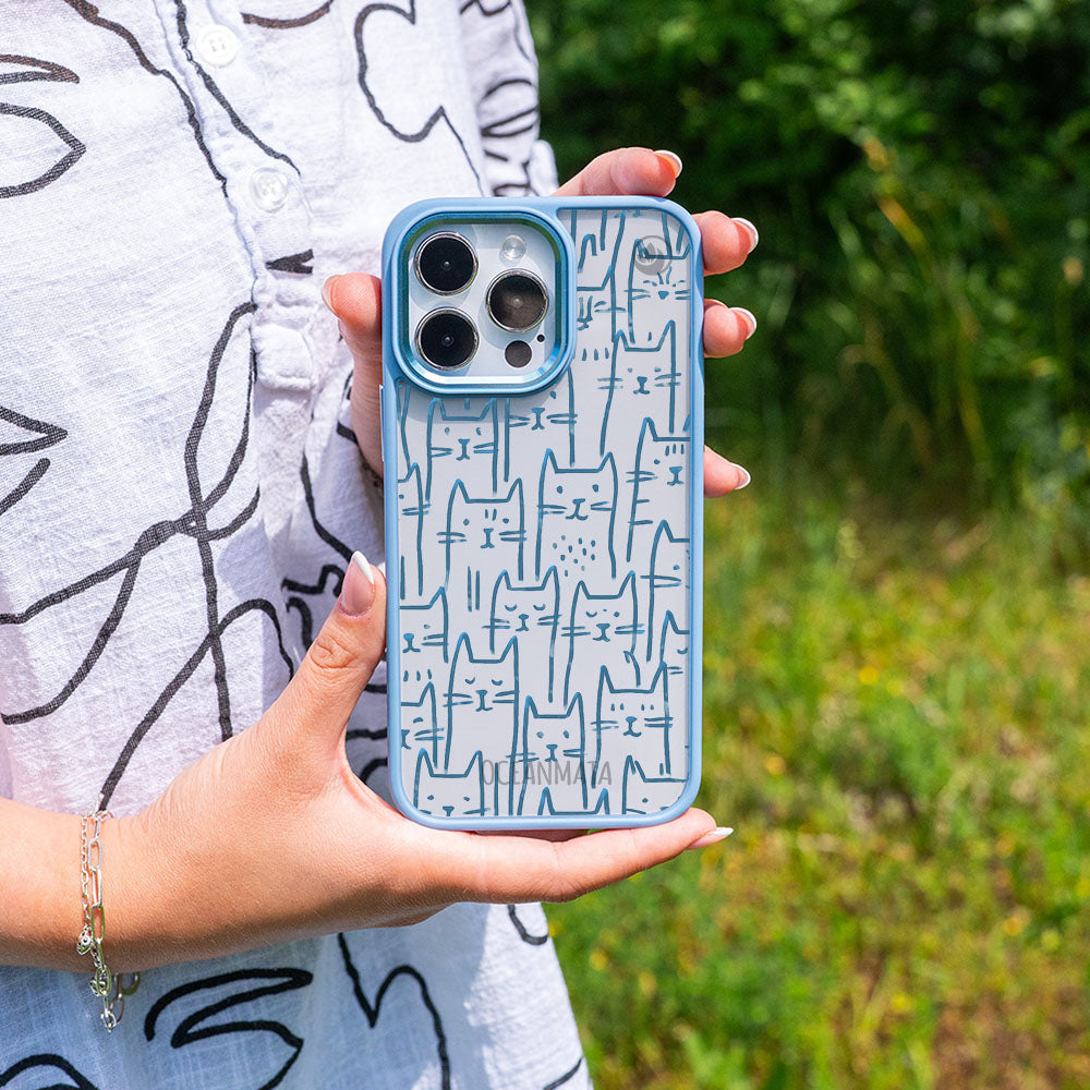iPhone 13 Hülle - Katzen blau - "miau" - nachhaltig