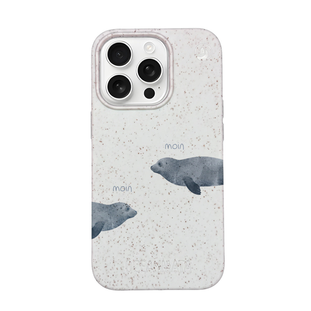 iPhone 16 pro max Hülle - Robbe weiß - "mooornin" - nachhaltig