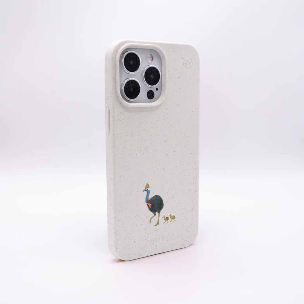 iPhone 16 Hülle - Cassowary weiß - "CassowaryStroll" - nachhaltig