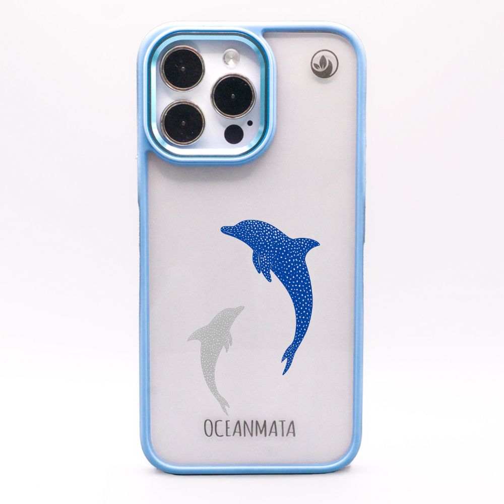 iPhone 13 pro hoesje - dolfijnblauw - "Dolphin Twins" - duurzaam
