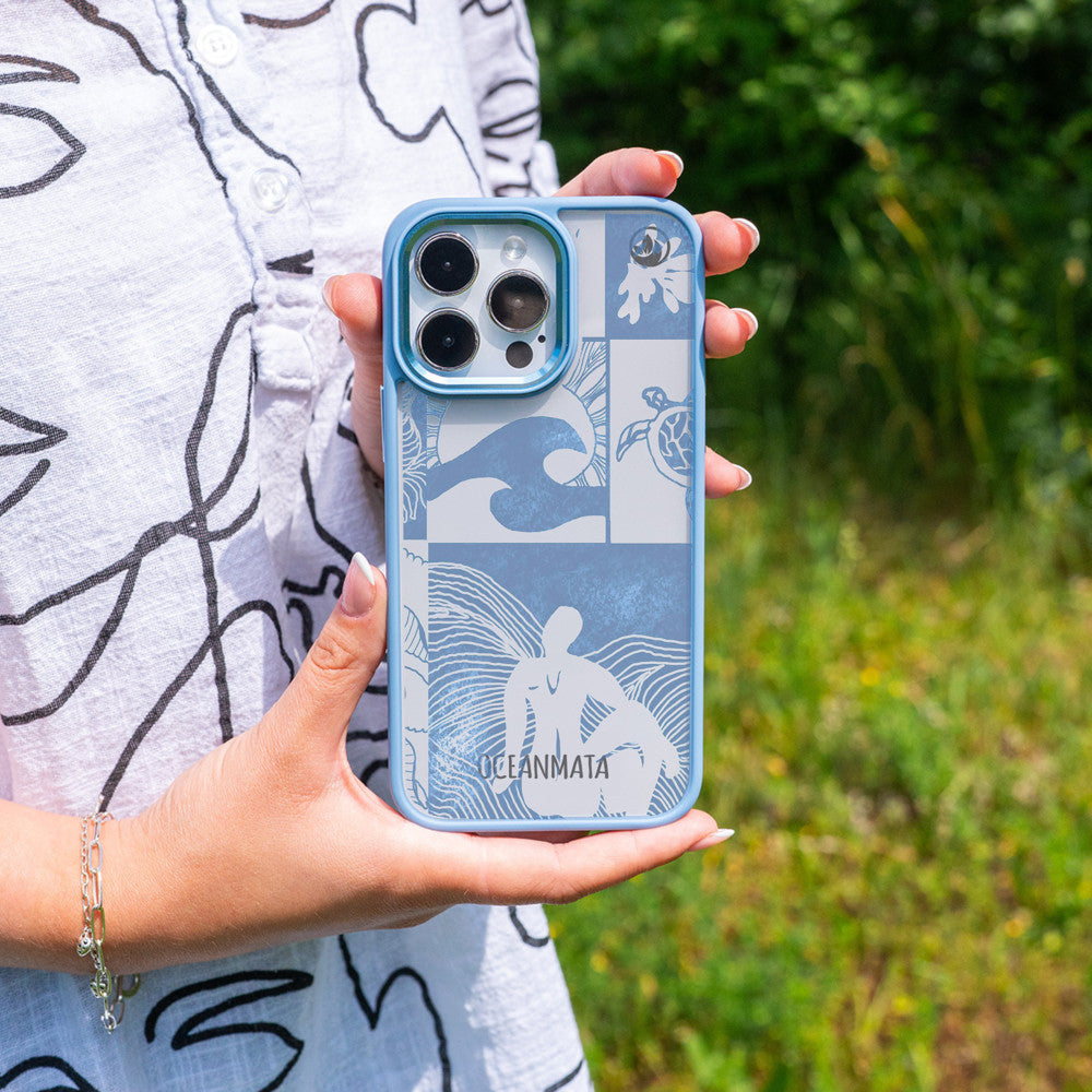 iPhone 14 pro max hoesje - Line Art Ocean - "Waves of Balance" - duurzaam
