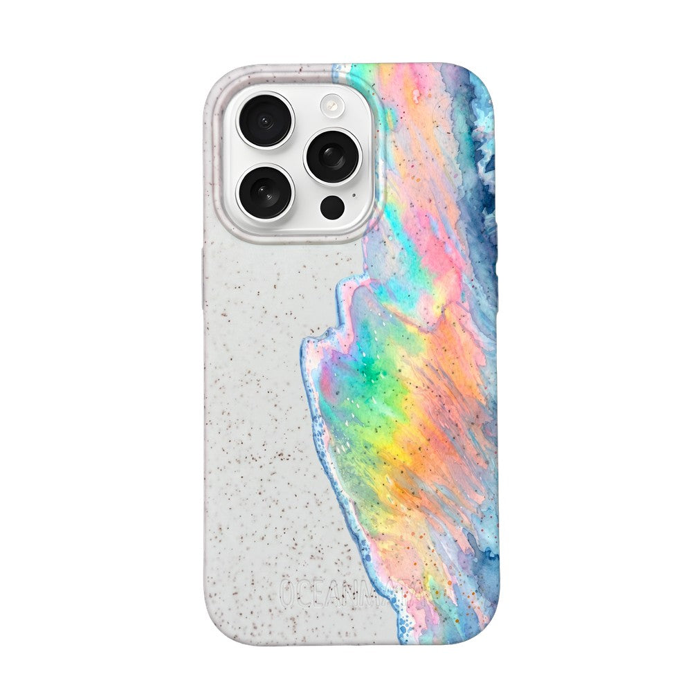 iPhone 16 pro Hülle - Regenbogen Welle weiß - "WaveOfPride" - nachhaltig