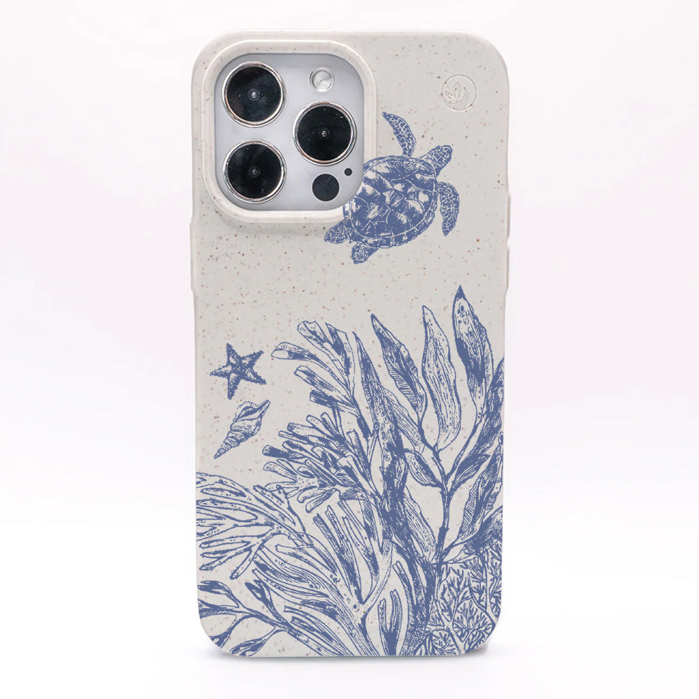 iPhone 13 pro max Hülle - Schildkröten weiß - "White Silent Waves" - nachhaltig