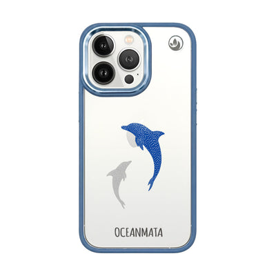 iPhone 13 pro hoesje - dolfijnblauw - "Dolphin Twins" - duurzaam