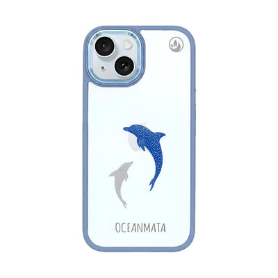 iPhone 15 hoesje - Dolfijnblauw - "Dolphin Twins" - Duurzaam