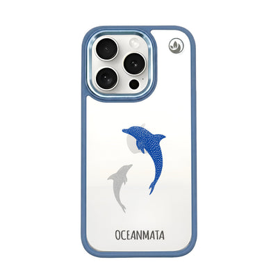 iPhone 15 pro max hoesje - dolfijnblauw - "Dolphin Twins" - duurzaam