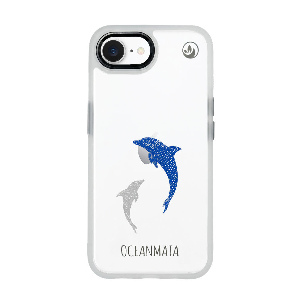 iPhone 16e hoesje - Dolfijnblauw - "Dolphin Twins" - Duurzaam