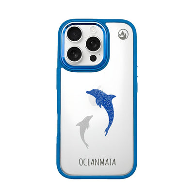 iPhone 16 pro max hoesje - dolfijnblauw - "Dolphin Twins" - duurzaam