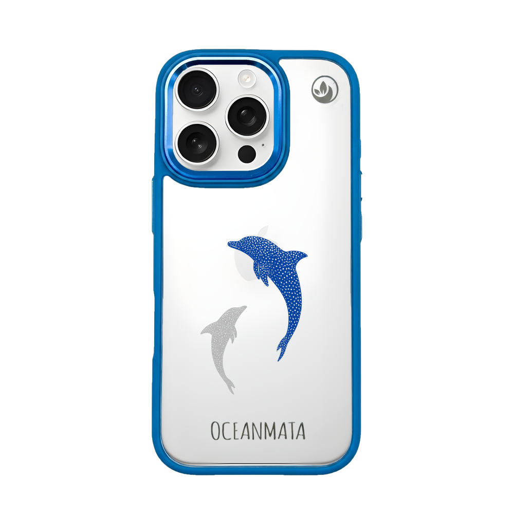 iPhone 16 pro max hoesje - dolfijnblauw - "Dolphin Twins" - duurzaam