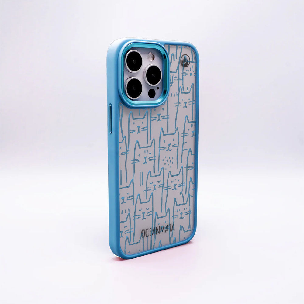 iPhone 16 Hülle - Katzen blau - "miau" - nachhaltig