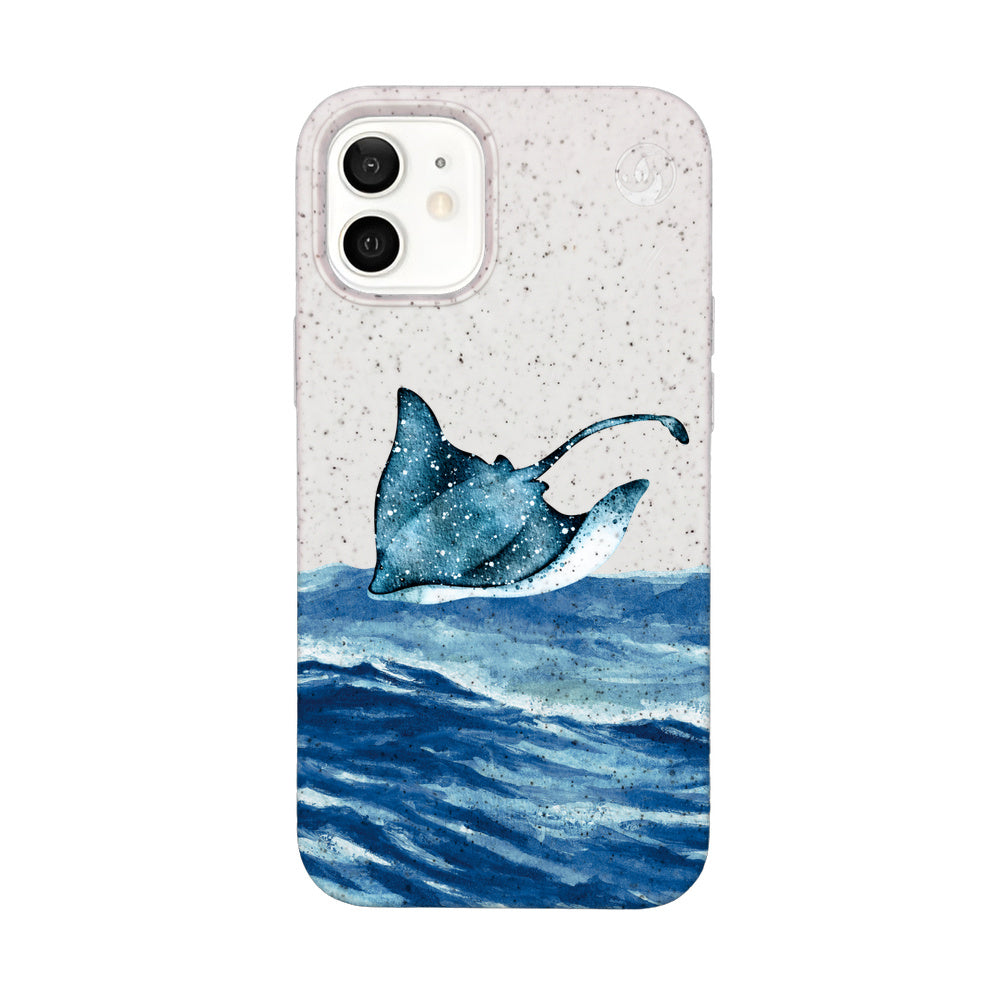 iPhone 12 mini hoesje - wit Manta - "Manta Wave" - ​​duurzaam