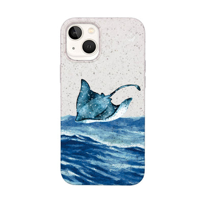 iPhone 13 mini hoesje - wit Manta - "Manta Wave" - ​​duurzaam