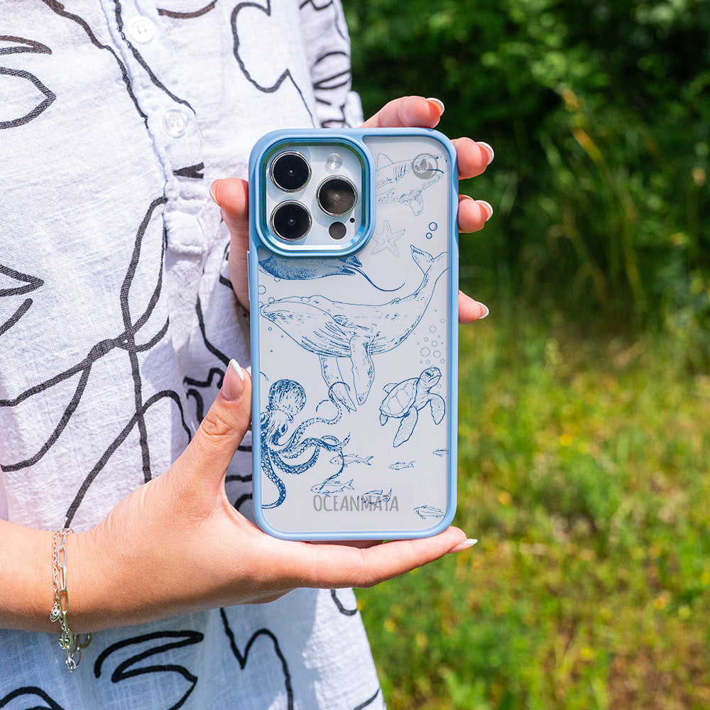 iPhone 13 pro hoesje - walvisblauw - "WhaleLife" - duurzaam 