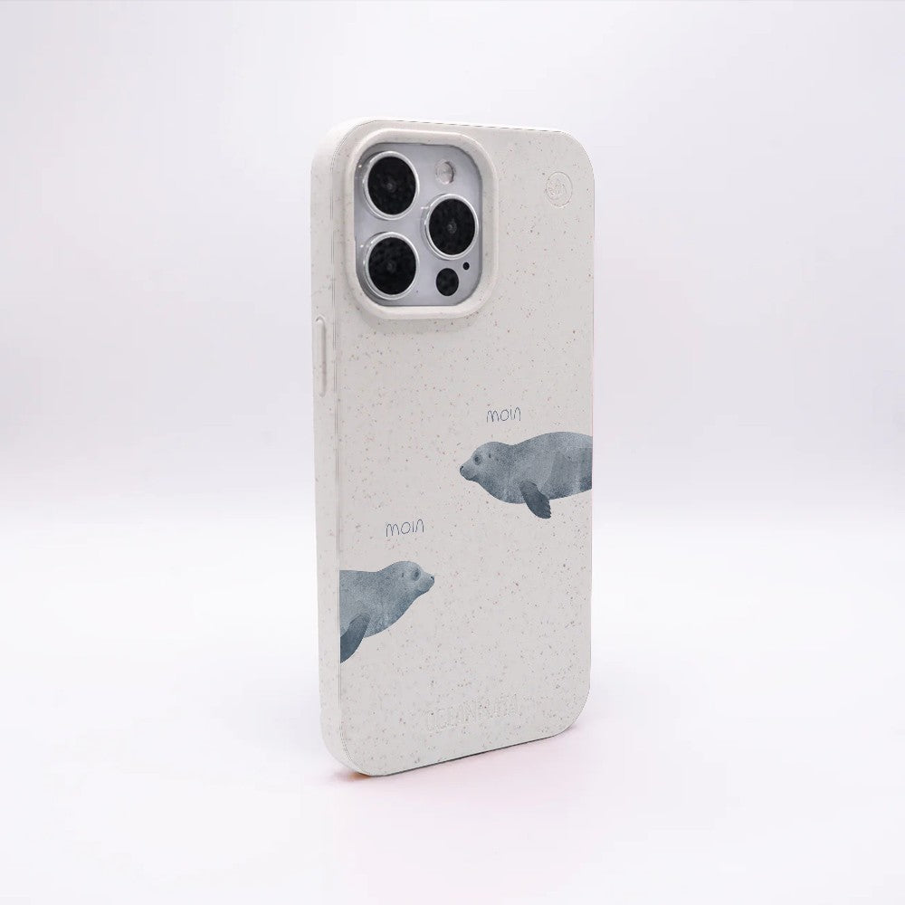 iPhone 17 Hülle - Robbe weiß - "mooornin" - nachhaltig