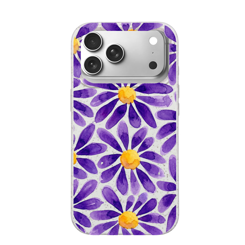 Biologisch abbaubare Handyhülle iPhone 18 Pro / 17 Pro Purplebloom — kompostierbar — Vorderseite