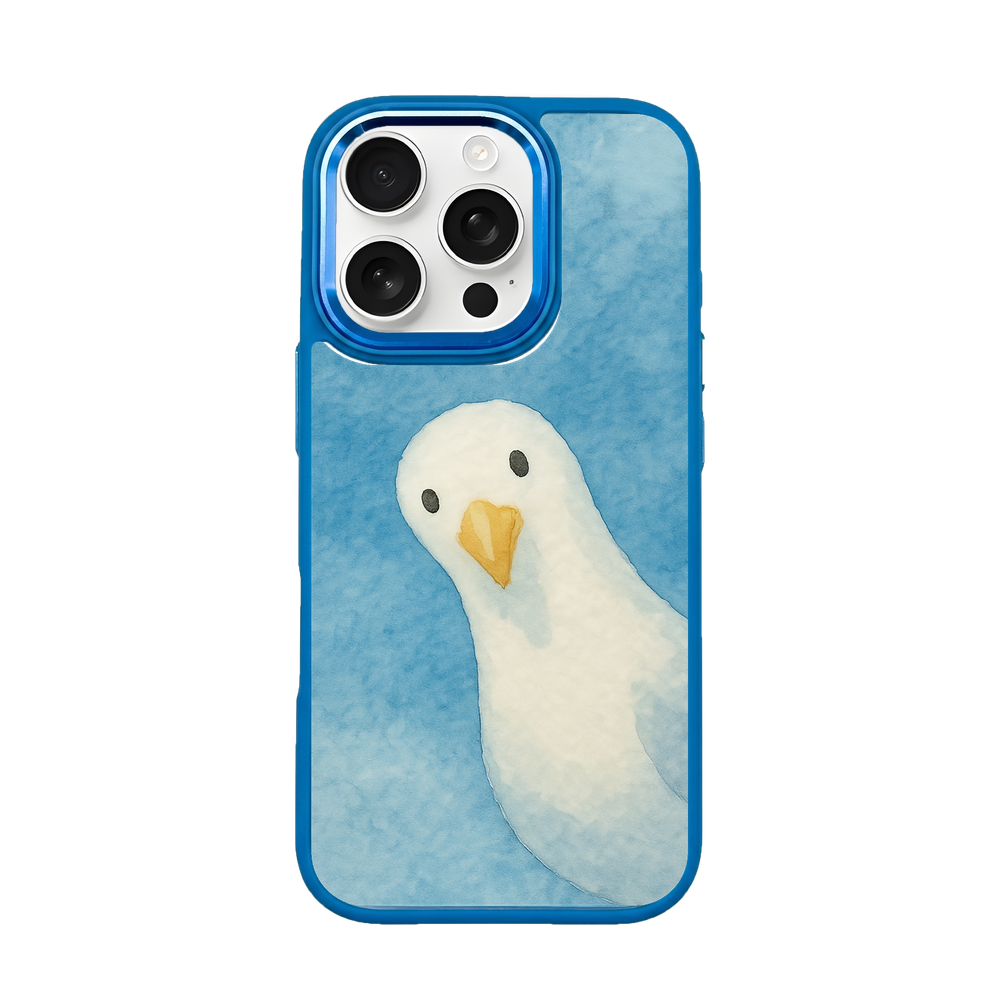 iPhone 16 pro hoesje - Meeuwenblauw - "Meeuw" - duurzaam
