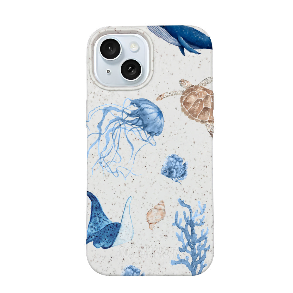 iPhone 15 hoesje - witte schildpad - "Turtle &amp; Friends" - duurzaam