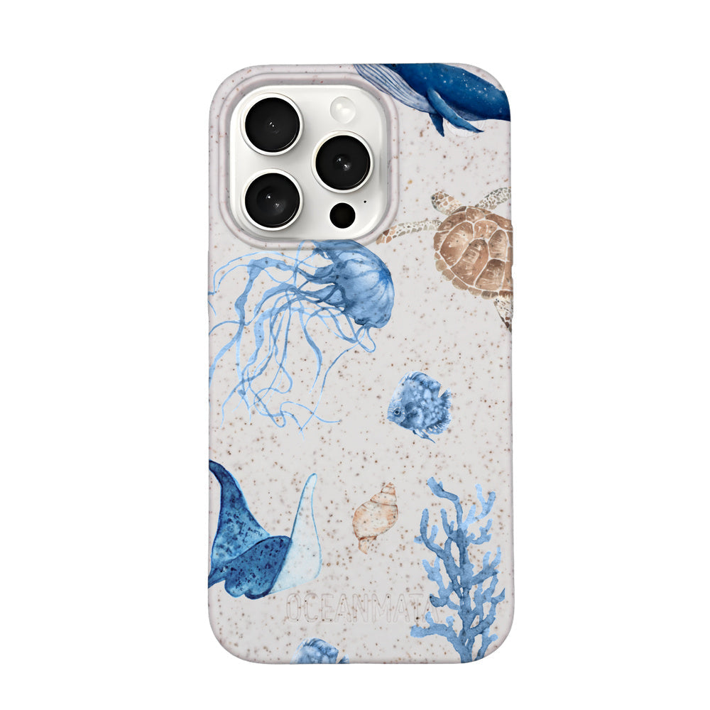 iPhone 15 pro hoesje - witte schildpad - "Turtle &amp; Friends" - duurzaam
