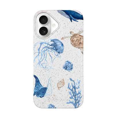 iPhone 16 hoesje - witte schildpad - "Turtle &amp; Friends" - duurzaam