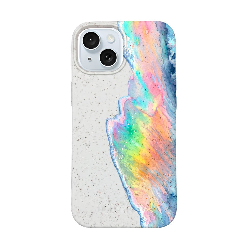 iPhone 15 Hülle - Regenbogen Welle weiß - "WaveOfPride" - nachhaltig