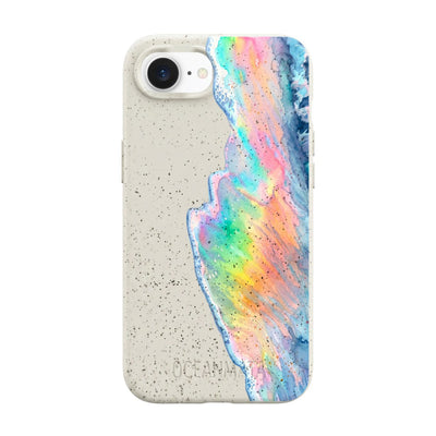 iPhone 16e Hülle - Regenbogen Welle weiß - "WaveOfPride" - nachhaltig