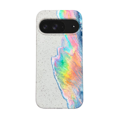 Google Pixel 9 / 9 Pro Hülle - Regenbogen Welle weiß - "WaveOfPride" - nachhaltig