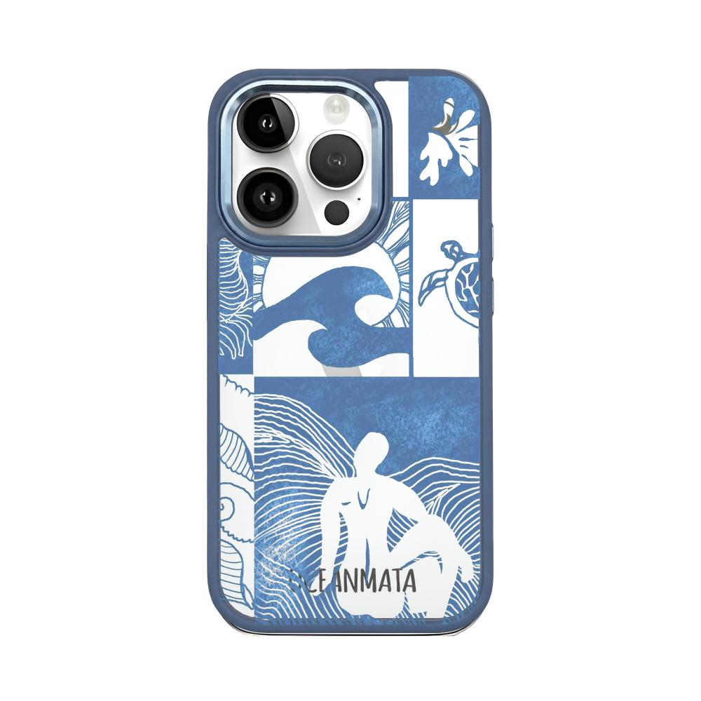 iPhone 14 pro max hoesje - Line Art Ocean - "Waves of Balance" - duurzaam