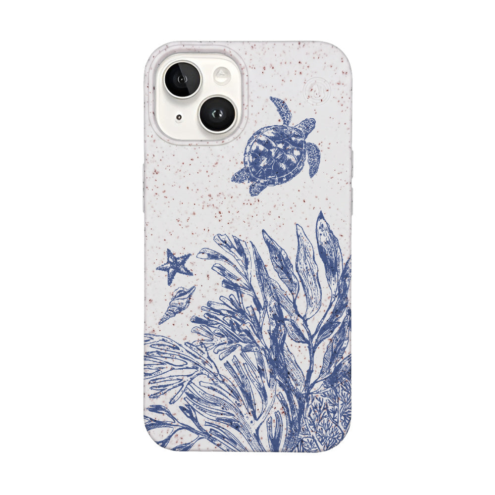 iPhone 14 Hülle - Schildkröten weiß - "White Silent Waves" - nachhaltig